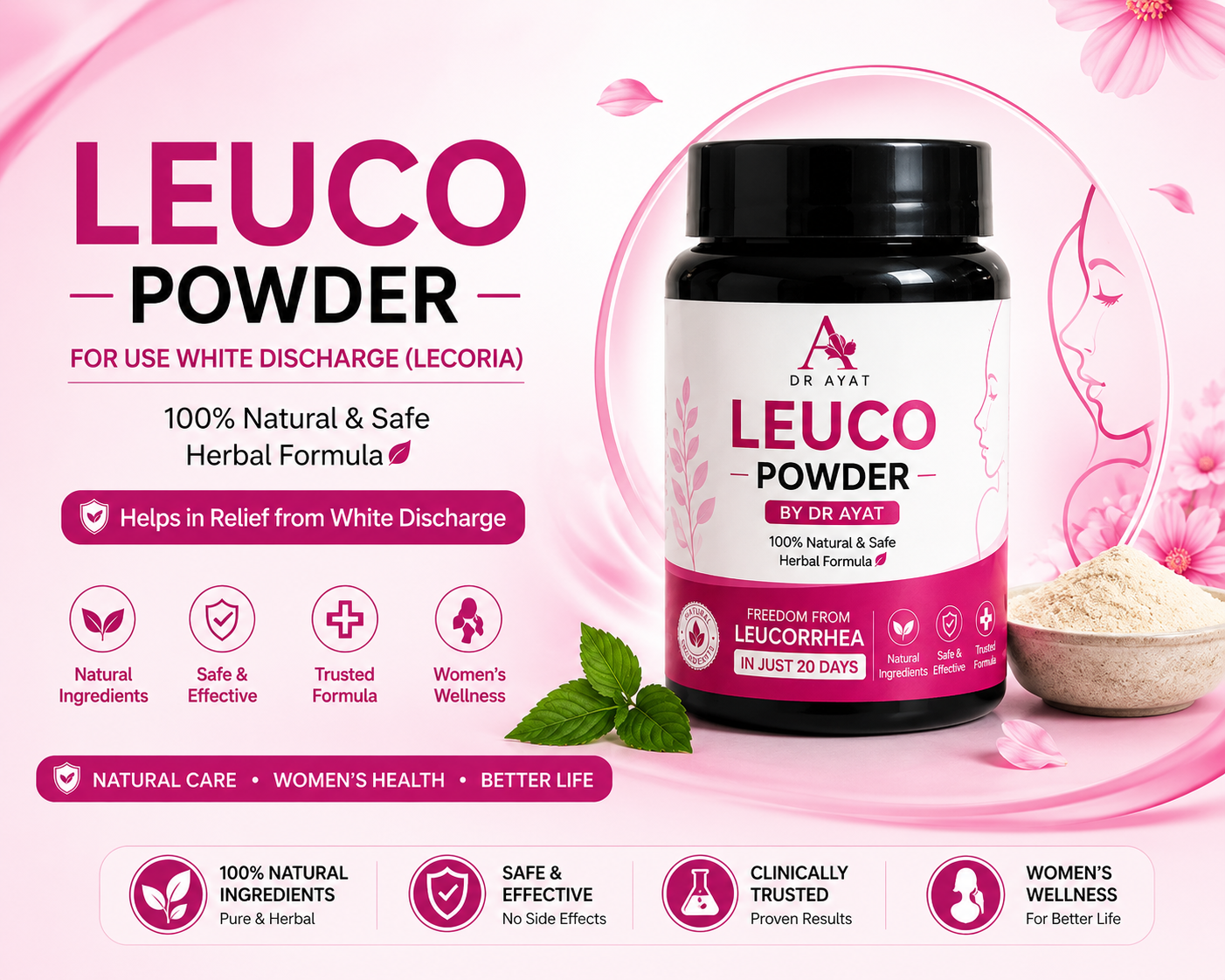 LEUCO POWDER   120 GRM -  LEUKORRHEA & WHITE DISCHARGE FROM (UK)